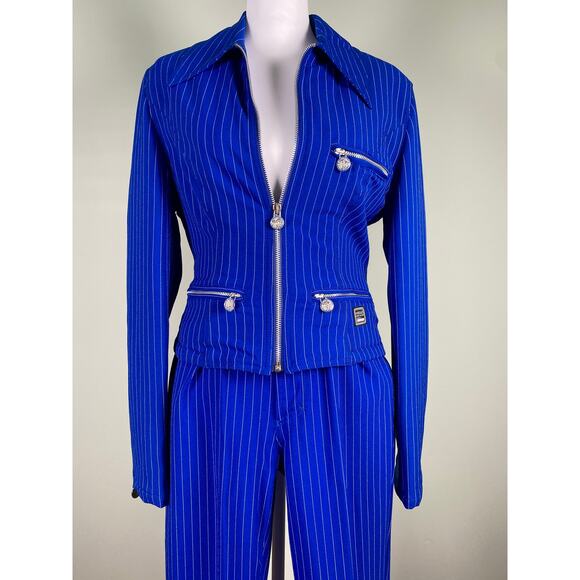 Vintage Versace 90's Royal Blue Pinstripe Suit Set - Picture 1 of 16